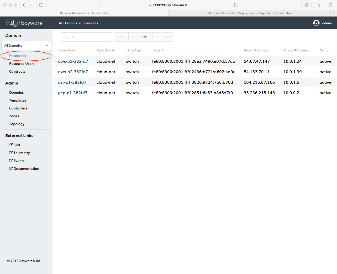 Resources Button in Bayware Orchestrator